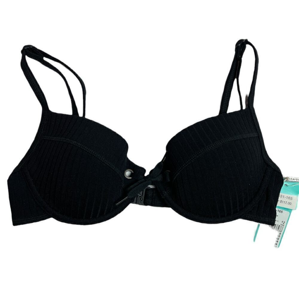 Seafolly Black Swimwear Push Up Rib Top Womens Size 12 NWT